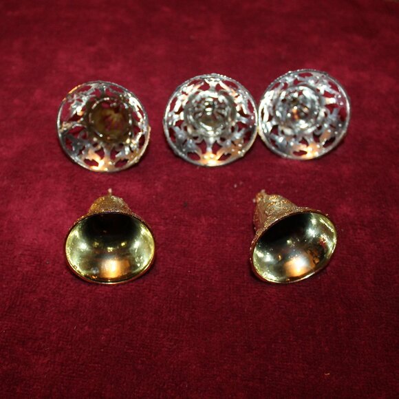 Vintage Plastic Christmas Bell Ornaments - 3 silver and 2 gold - Picture 2 of 2